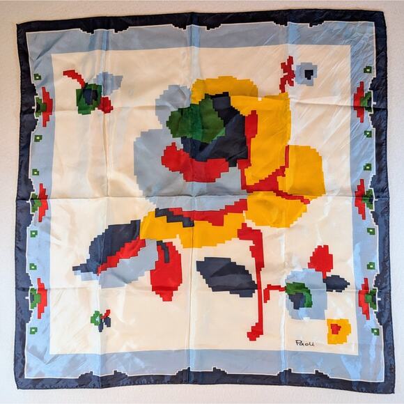 Paoli Vintage Silk Scarf Pixelated Flower - Picture 1 of 3